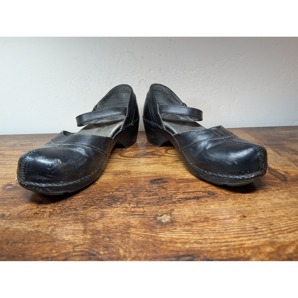 Dansko Black Leather Mary Jane Clogs Block Heel Buckle Strap Shoes Womens 38